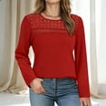 thumbnail image 4 of FRSASU Waffle Knit Tops Women Lace Crew Neck Long Sleeves Shirts Dressy Casual Blouses Basic Red, 4 of 5
