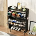 thumbnail image 4 of Bel Ark Rattan Shoe Cabinet with 2 Flip Drawers - Narrow Freestanding Hidden Organizer for Entryway, Hallway, Living Room,Black, 4 of 9