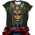 thumbnail image 5 of YueHuiYing Womens Short Sleeve Tops Mardi Gras Costumes Fashion Round Neck Mask Print Blouse T-shirt, 5 of 6