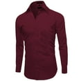 thumbnail image 2 of Men's Slim Fit Button Up Long Sleeve Solid Dress Shirt - Burgundy - XL (17-17.5) 36/37 sleeve, 2 of 5