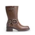 thumbnail image 2 of Dream Pairs Women's Low Chunky Heel Mid Calf Boots Square Toe Motorcycle Buckle Riding Biker Boots, 2 of 6