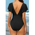 thumbnail image 7 of Alove Bath Suit Monkini Sexy Deep V Neck Solid Color Flounce Backless Short Sleeve One Piece Swimwear for Women, 7 of 7
