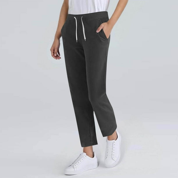Pincandy Women's Solid Color Sweatpants - Elastic Waist with Drawstring & Pockets, Long Length for Daily Wear