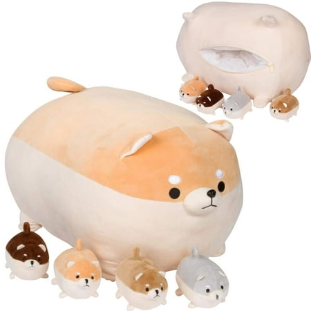 PixieCrush Stuffed Dog Toy - Cute Plushies Shiba Inu Mommy with 4 Puppies - Adorable Plush Pillow for Imaginative Play - Puppy Surprise Soft Animal Toy Set for Girls - Stuffed Animals for Ages 3-8 price history on PriceWatchPro