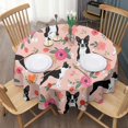 thumbnail image 3 of Boston Terrier Dog and Flower Florals Round Tablecloth 60"x60",Wrinkle Wipeable Table Cloth for Kitchen Dining Room Picnic Patio Party, 3 of 6