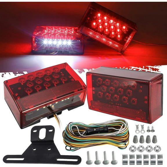 ZHIBO 6" Rectangular LED Combination Tail Light Kit, Red, IP68 Submersible, 25ft Harness
