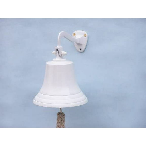 Hampton Nautical 3xglass-101 Solid Brass Hanging Ship's Bell 9"-White Powder Coated Nautical Home Decoration, 9 inch