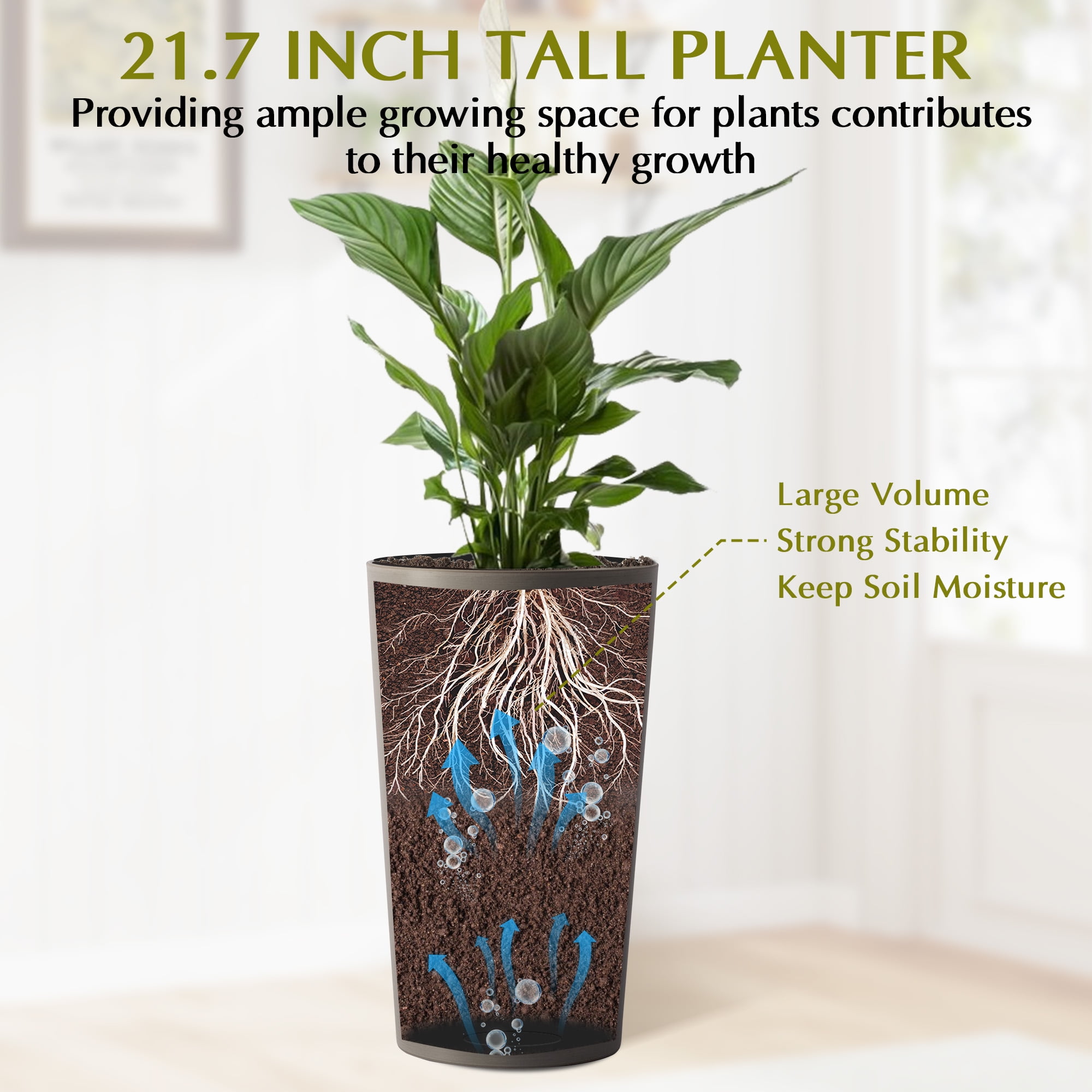 Modern Tall 21.7in Planters 2 Pack for Outdoor Plants