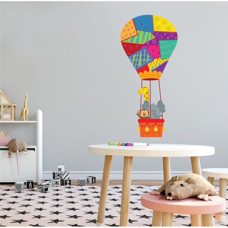 Décal Mural Animaux Ballons : éléphant, Girafe, Lion - Autocollant Amovible