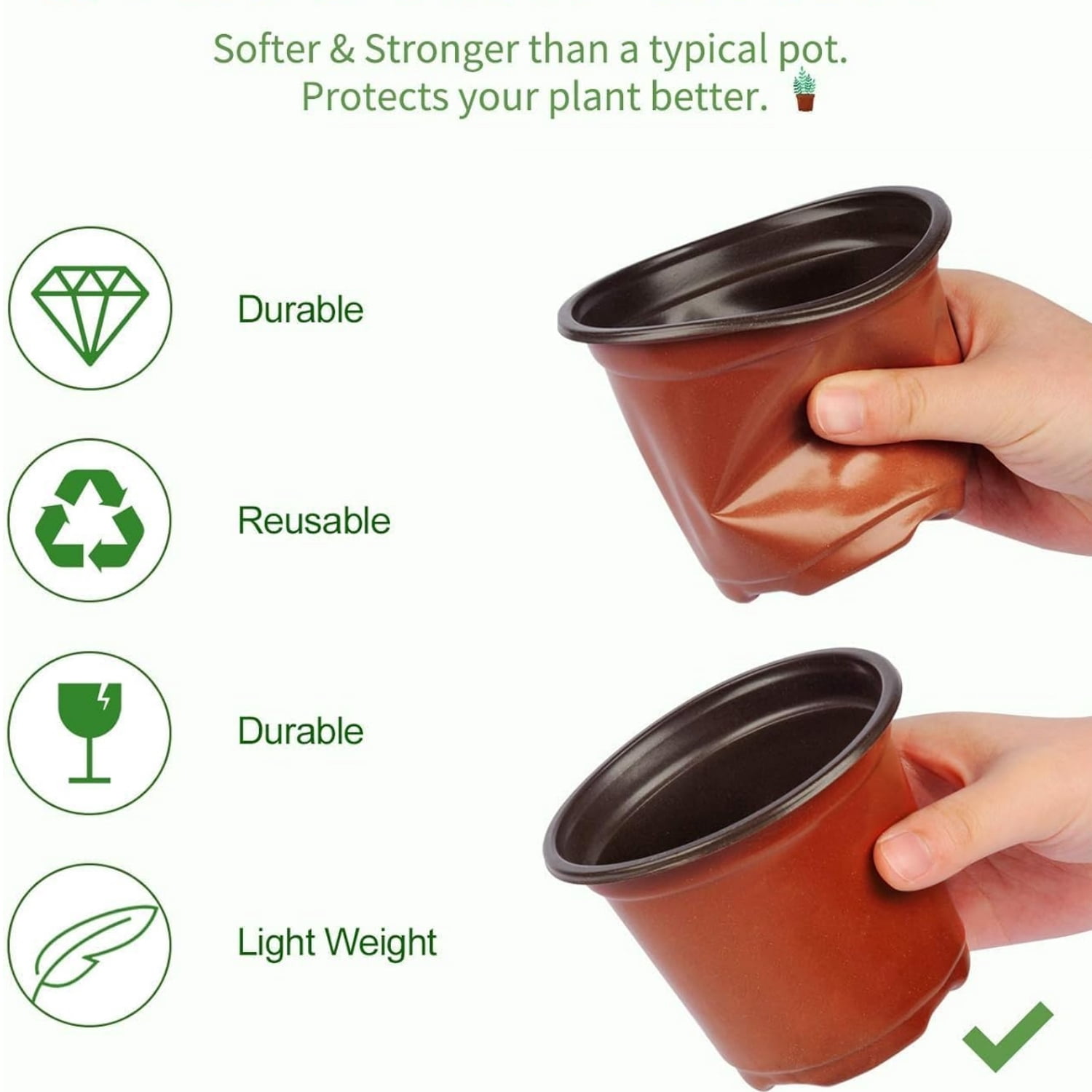 6 inch Plastic Flower Pots HYG Plant Pot 50 Pcs Seed Starting Seed Starting Planter with Drainage Holes for Outdoor Indoor Seedling Transplant Plant Container Cups,Brown