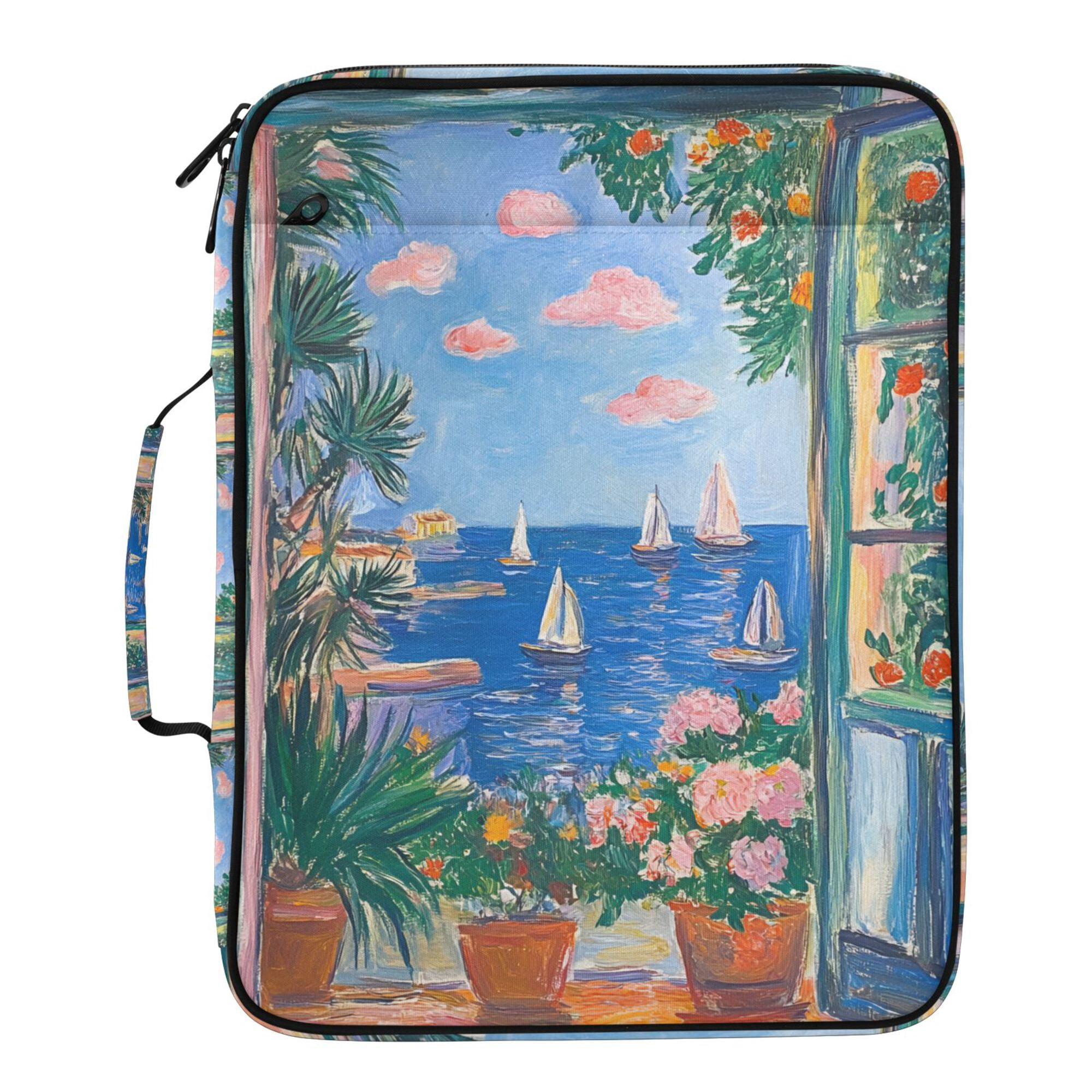 FORMRS Accordion File Folder A4 Size 7-Pocket Expanding Document Organizer Bag with 3 Ring Binder, Sea Window
