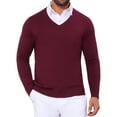 thumbnail image 1 of SUÉTER DE PULLOVER DE PUNTO DE COLOR SÓLIDO DE MANGA LARGA PARA HOMBRE V-CUELLO L BURDEOS, 1 of 5