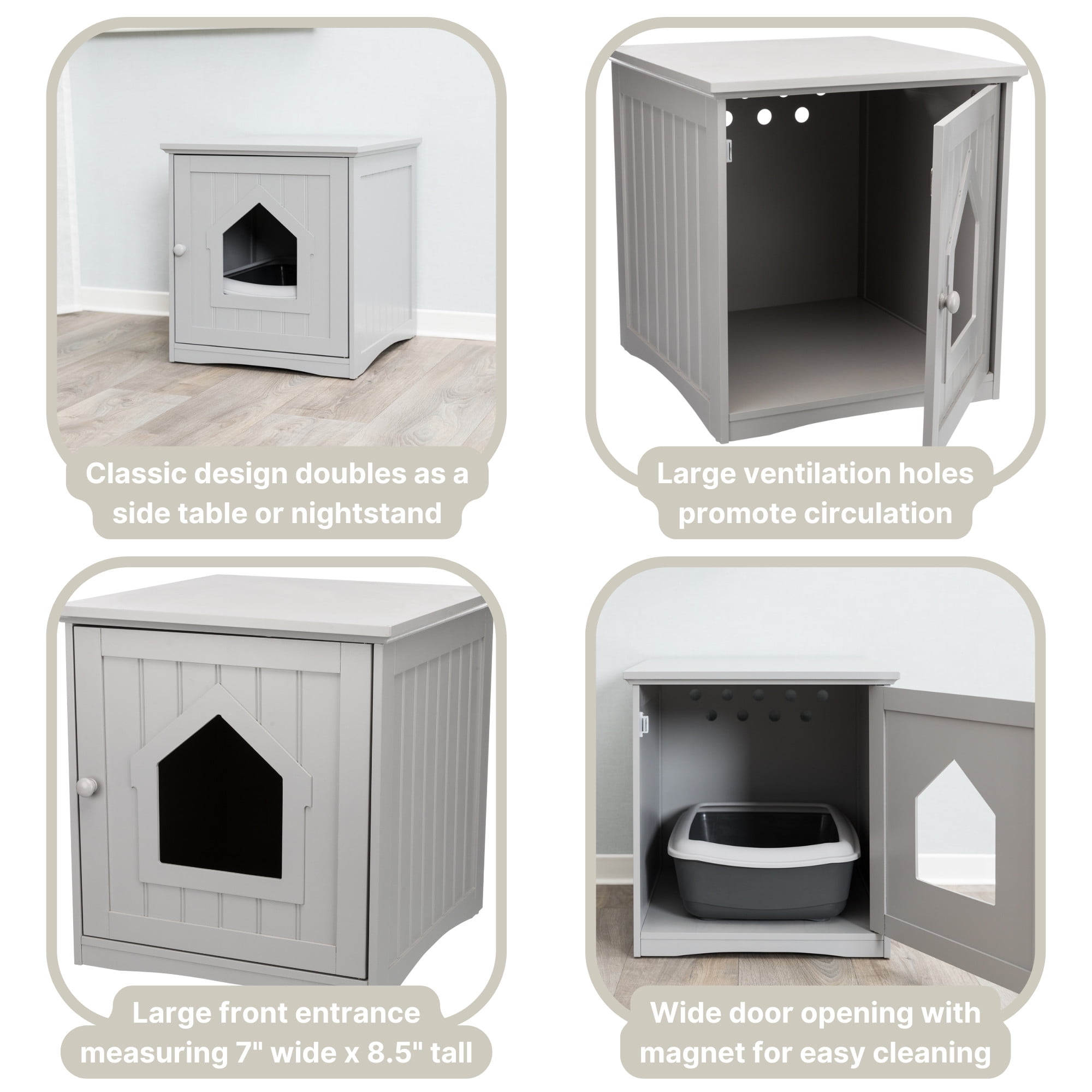 TRIXIE Small Cat Litter Box Enclosure Hidden Litter Indoor Cat Furniture Pet Home Side Table Gray