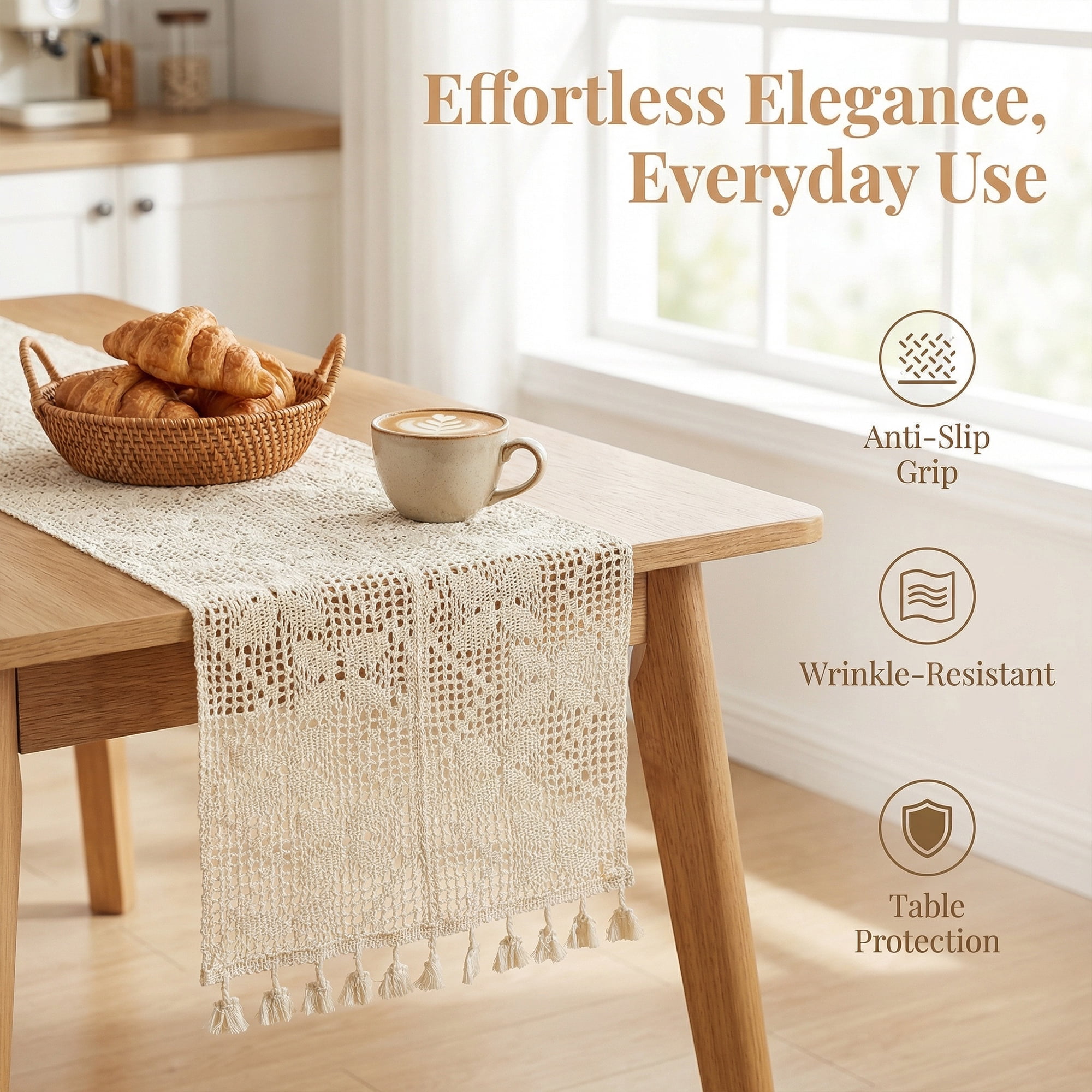 Unique Bargains Long Washable Cotton Kitchen Runner with Tassel Butterfly Flower 70.9in