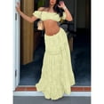 thumbnail image 5 of Women's 2-Piece Boho Outfit – Summer Off-Shoulder Crop Top  High-Waist Flowy Maxi Skirt Set for Beach  Vacation, 5 of 6