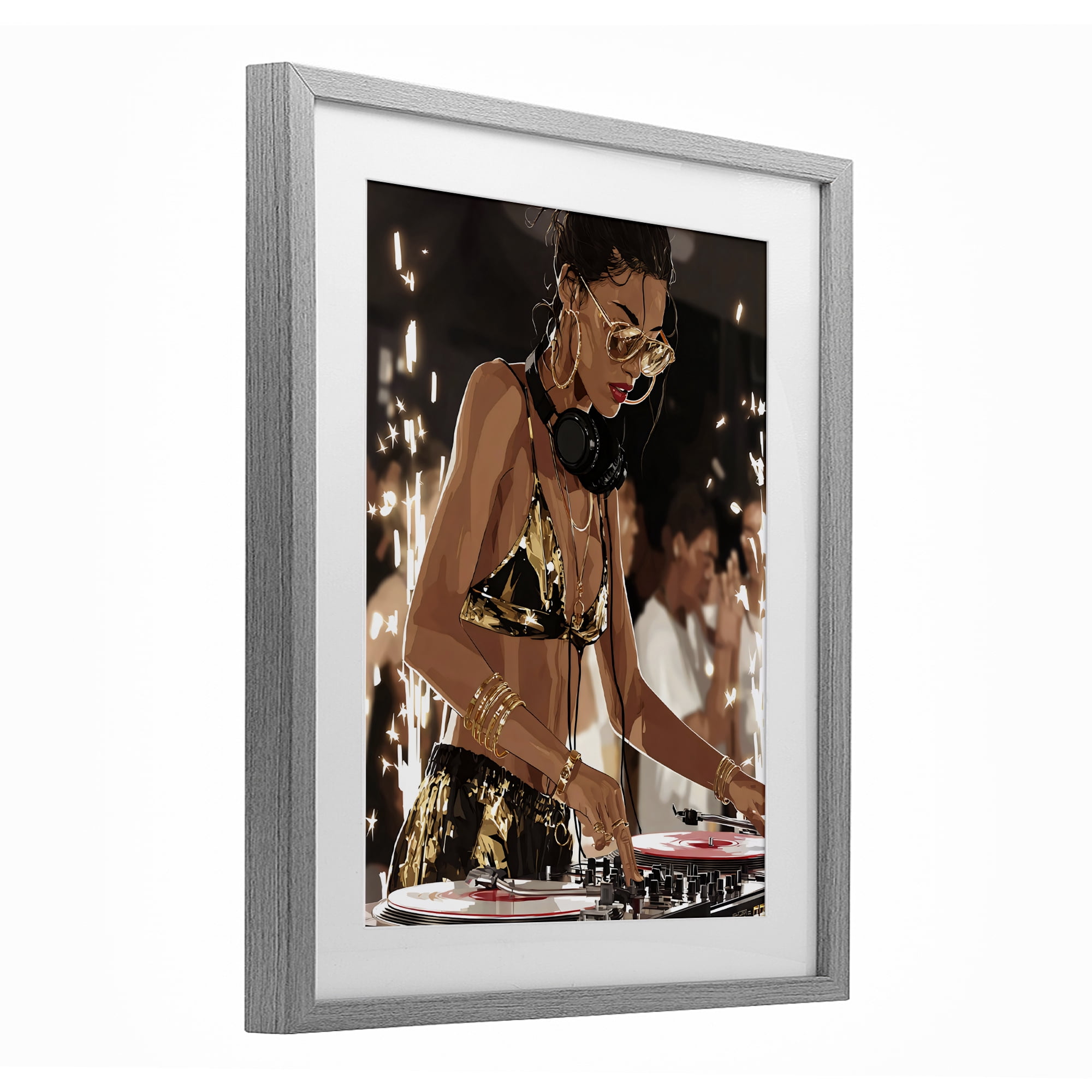 Stupell Industries Party All Night Gilded DJ Gray Framed Print Under Glass, design by Franklyn Gregory