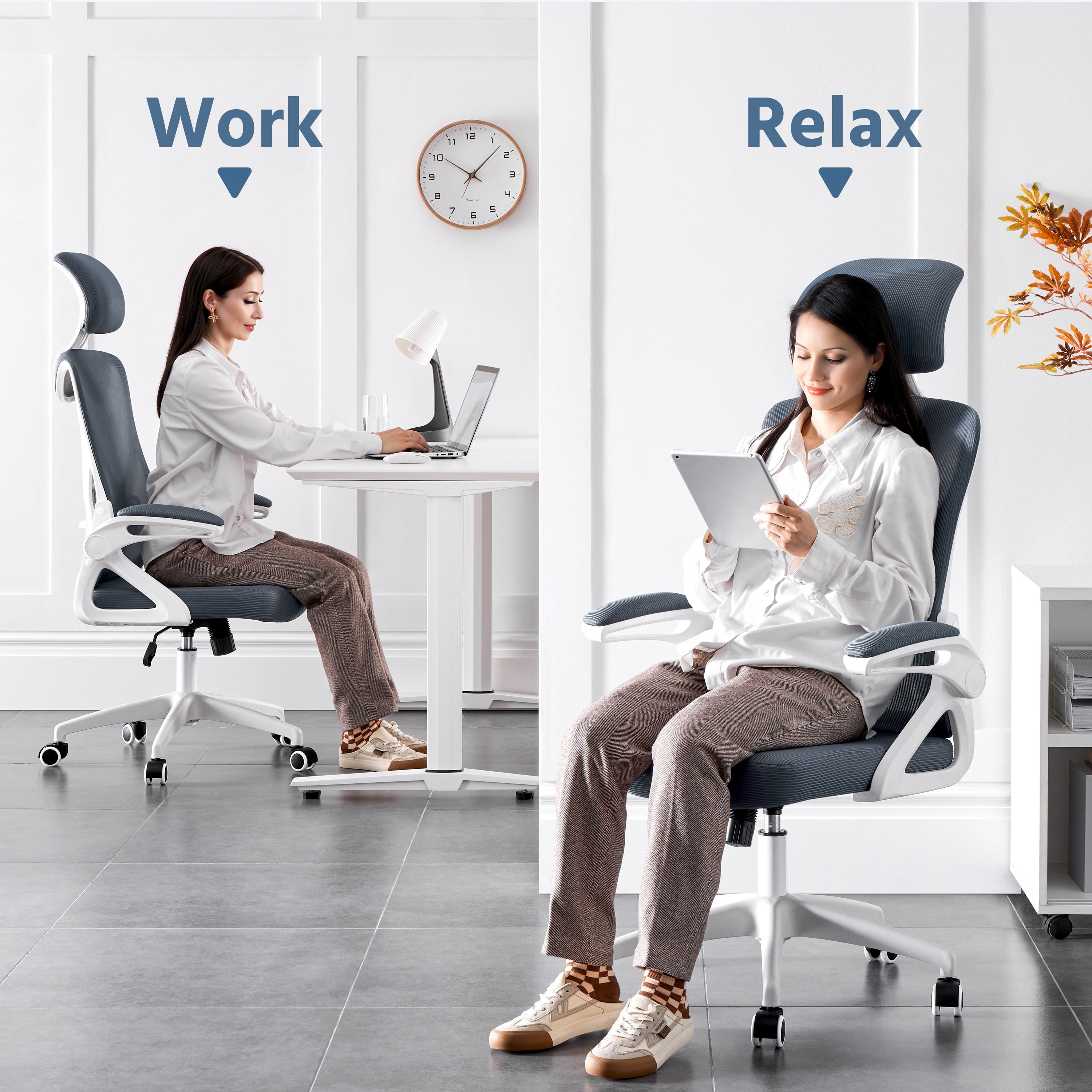 Alden Design High Back Ergonomic Mesh Office Chair with Adjustable Padded Headrest, White/Gray