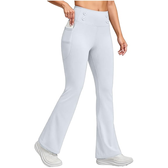 Women'S Fleece Lined Pants High Waist Winter Thermal Warm Flare Leggings Hiking Yoga Pants With Pockets Wide Leg Pant