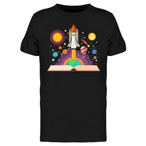 An Open Book With A Spaceship T-Shirt Men -Image by Shutterstock, Male x-Large