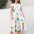 thumbnail image 5 of Cowsor Big Girls Short Sleeve Round Neck Ruffle Cap Sleeve Dress Easter Print Waist Cinched Design with Pockets Layered Summer Outfit for 4 to 15 Years Old Holiday, 5 of 5