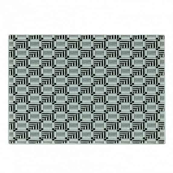 Black and White Cutting Board, Abstract Composition of Monochrome Geometric Shapes Pattern Grid Squares, Decorative Tempered Glass Cutting and Serving Board, Small Size, Black White, by Ambesonne