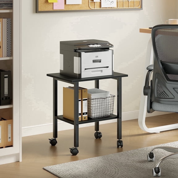 YQ JENMW 2-Tier Rolling Printer Stand with Wheels,Mobile Printer Cart and Storage Shelf,Printer Table for Home Office,Black