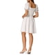 thumbnail image 3 of INSPIRAR CHIC Vestido Mini de Corsé para Mujeres Cuello Cuadrado Manga Corta Vestidos de Parches Fruncidos M Blanco, 3 of 6