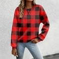 thumbnail image 2 of Christmas Plaid Printed Sweatshirts for Women Trendy Round Neck Long Sleeve Drop Shoulder Pullover Tops Ladies Casual Work Stylish Outfits Xmas Holiday Clothes Red XL, 2 of 4