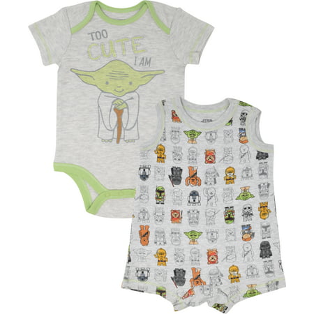 Star Wars Yoda Infant Baby Boys Bodysuit & Sleeveless Romper Clothing Set 0-3M