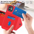 thumbnail image 6 of Allytech iPhone 12 Wallet Case with Hand Wrist, PU Leather RFID Blocking Cards Slots Shockproof Stand Feature Bumper Magnetic Closure Slim Shell Phone Case for Apple iPhone 12, Red, 6 of 7