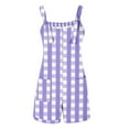 thumbnail image 5 of Summer Romper for Women Casual Fashion Plaid Criss Cross Print Short Jumpsuit with Pocket Tie Knot Front Loose Overalls, Purple, L, 5 of 7