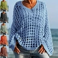 thumbnail image 2 of Women's Casual Solid Color Crochet Knitted Top,Casual Long Sleeve Loose  Hollow Out Knit Pullover Tops, 2 of 9