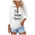 thumbnail image 3 of Women's 3/4 Sleeve V Neck Zippered Solid Collar Shirt Sweatshirt High Low Shirt 3x Glitter Shirt Shirts with Lace for Women Women's Tunic Blouses Long Tops for Leggings Low Back plus Tunic Oversized, 3 of 8
