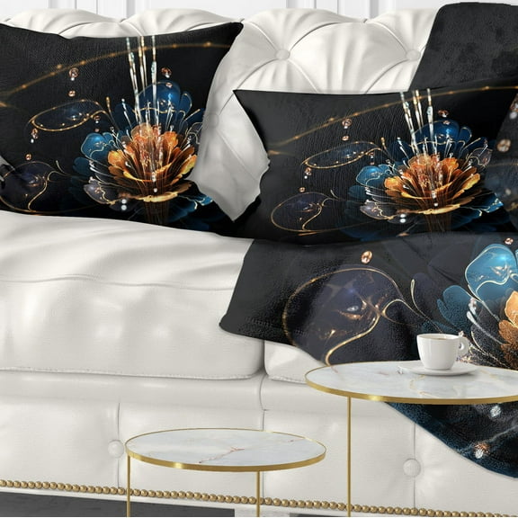 Designart Orange Blue Flower with Water Drops - Floral Throw Pillow - 12x20