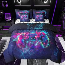 jejeloiu Gamer Gaming 7-Piece Twin Bedding Sets,Modern Video Game Bedding Comforter Set,Colorful Console Sheet Sets For Boys,Microfiber Bedroom Decor Reversible