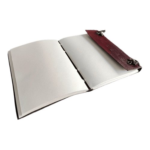 Handmade Brown Embossed Leather Journal with 7 Healing Stones – 10"x7", 200 Pages– Vintage Writing Notebook