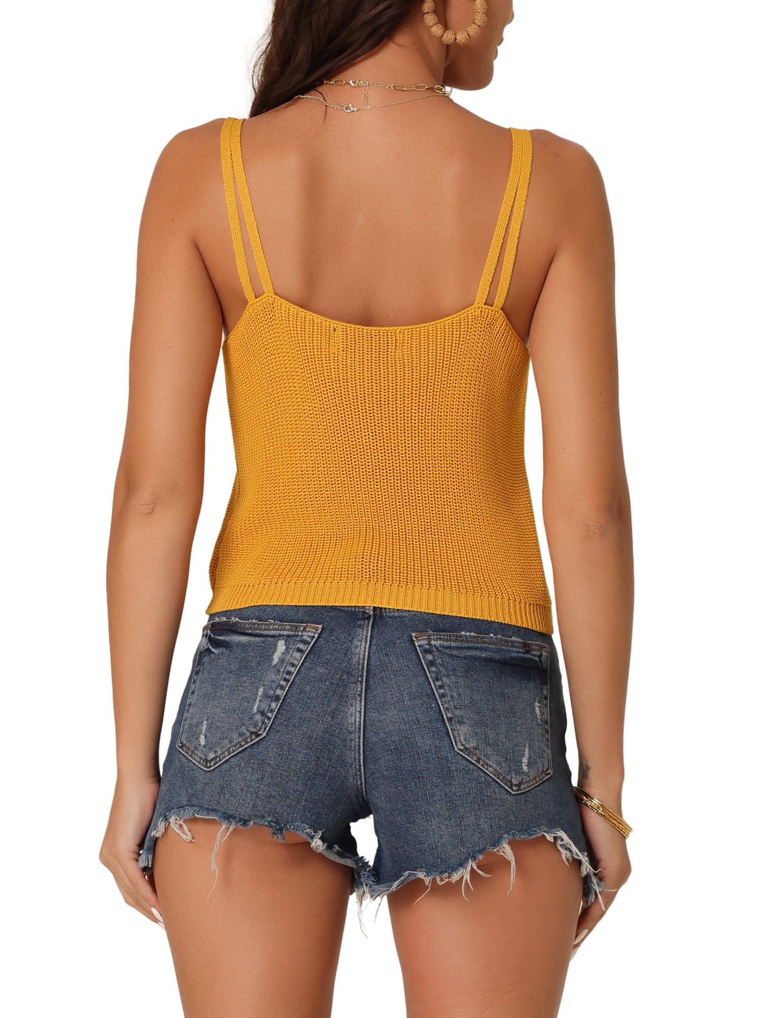 Unique Bargains Women's Ribbed Knit Crop Spaghetti Strap Camisole Vest Tops