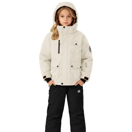 XQYLOS Kids Snowsuit Two Piece Ski Suit Boys Girls 3-14 Years Toddler Waterproof Winter Snow Suits Overalls Pants Set Jacket and Pants