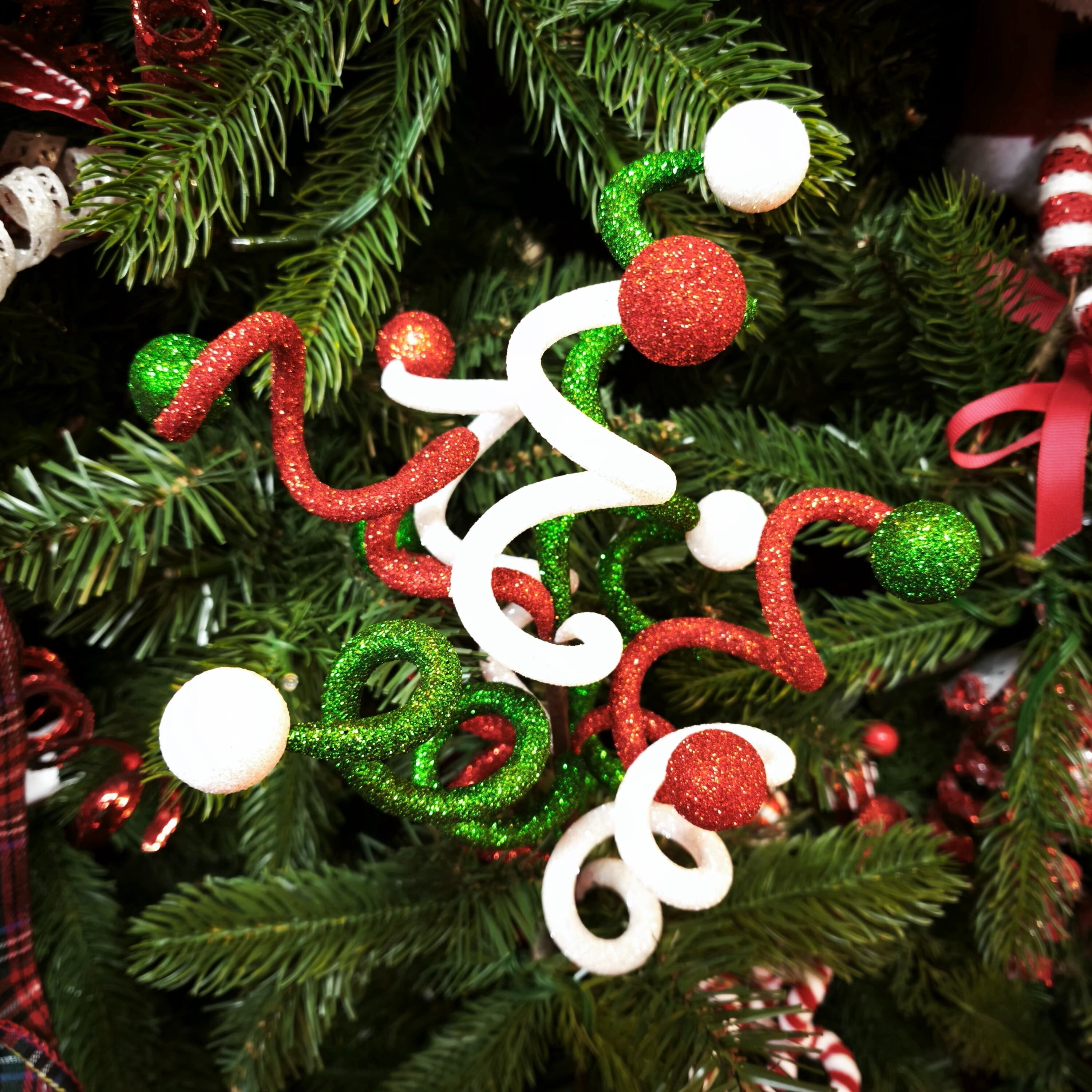 Red/Green/White Glitter Curly Decorative Christmas Pick, 18", by Holiday Time