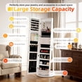 thumbnail image 5 of edx Freestanding Rotating Jewelry Cabinet with Full-Length Mirror, Lockable Jewelry Armoire with Foldable Makeup Shelf & Lights, Jewelry Organizer with Storage, White, 5 of 8