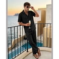 thumbnail image 2 of Men's Beach Outfit 2 Piece Casual Button Down Shirt Short Sleeve Loose Shirts and Pants Vacation Sets for Men, 2 of 6