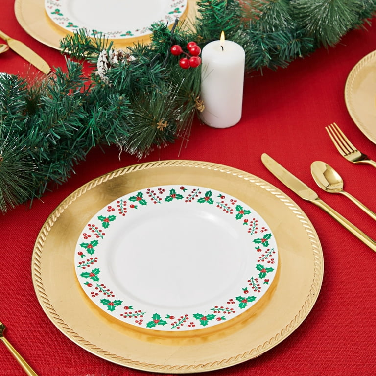 Glad Everyday Disposable Small Paper Plates with Holiday Mistletoe Design |  H
