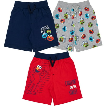 

Sesame Street Elmo Grover Oscar the Grouch Toddler Boys French Terry 3 Pack Shorts Blue / Grey / Red 3T