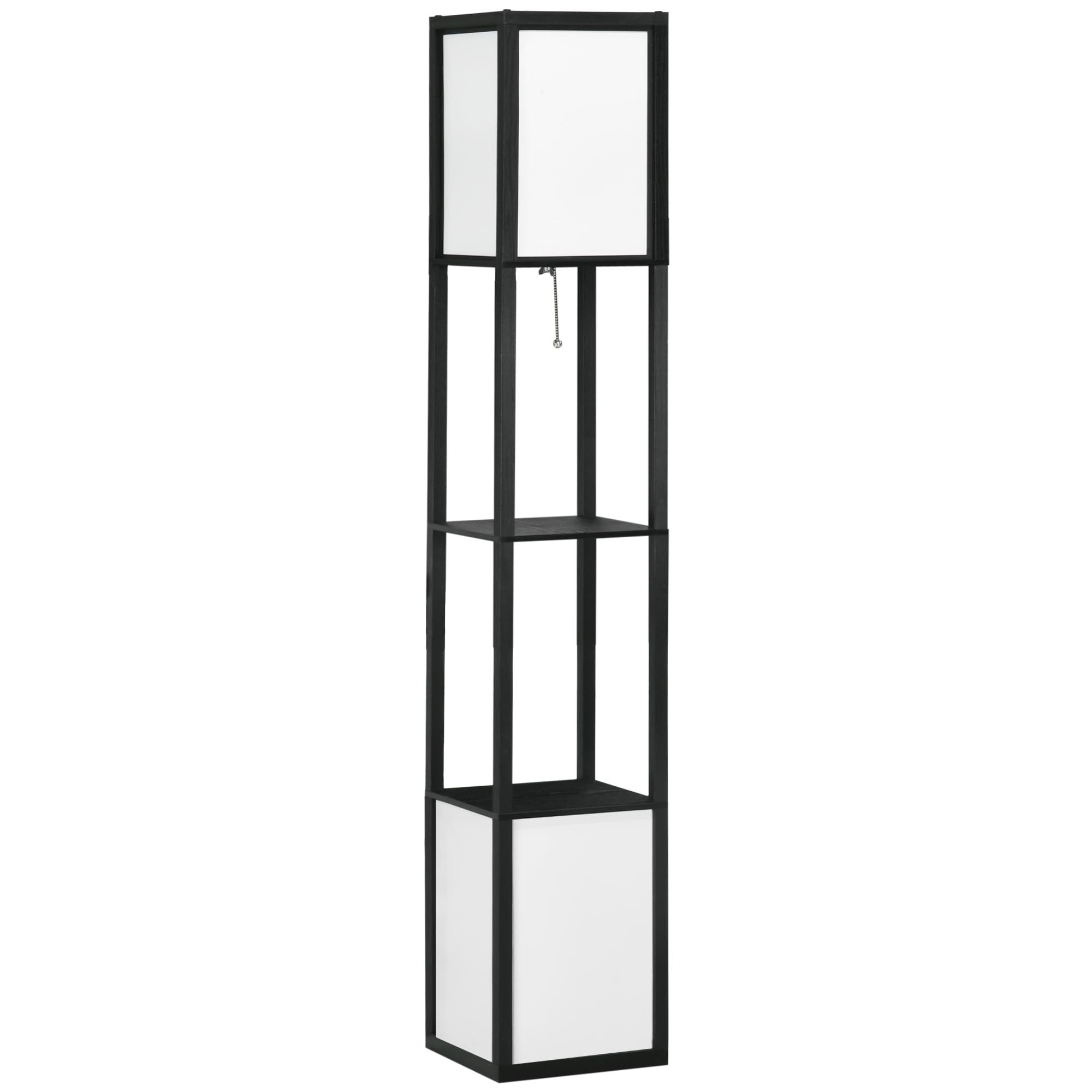 HOMCOM Modern Floor Lamp with Shelves, Dual Light, Standing Lamp, Black