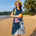 thumbnail image 4 of Fotbe Robe Astronaute avec Motif Drapeau USA Robe Maxi Décontractée à Manches Courtes pour Femmes Robe T-Shirt Rayée Longue à Blocs de Couleur, 4 of 6