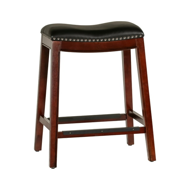DTY Indoor Living Frisco Bonded Leather Saddle Stool, Espresso Finish, 24” Counter Stool