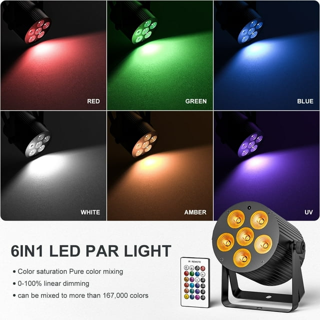 LED Stage Lights,Rechargeable RGBWA+UV DJ Par Lights, 6x10W UpLights W/ DMX/Remote Control for Parties Wedding Events Concert