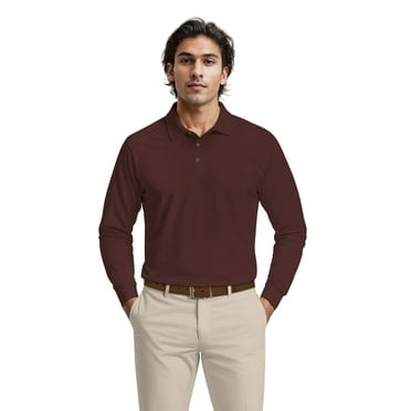 Ben Hogan Men's & Big Men's Performance Long Sleeve Heather Stripe Polo – Moisture Wicking, Easy Care, S-5XL