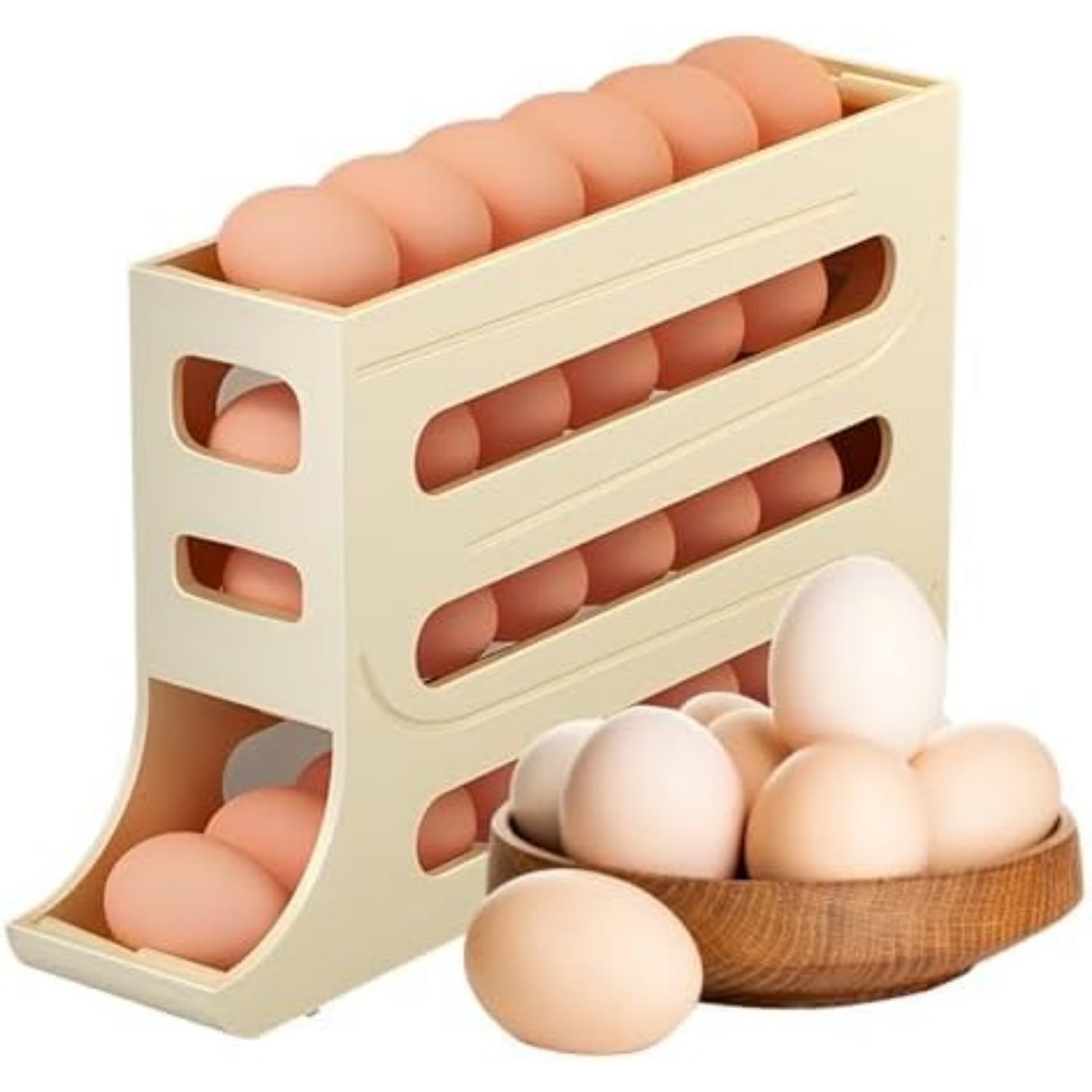 Egg Dispenser Automatic Rolling Egg Tray Organizer, Space Saving Refrigerator Egg Roller, Holds 28 Eggs Simultaneously，Works in The Refrigerator,Kitchen,Cabinets,and Dining Table (Grey)