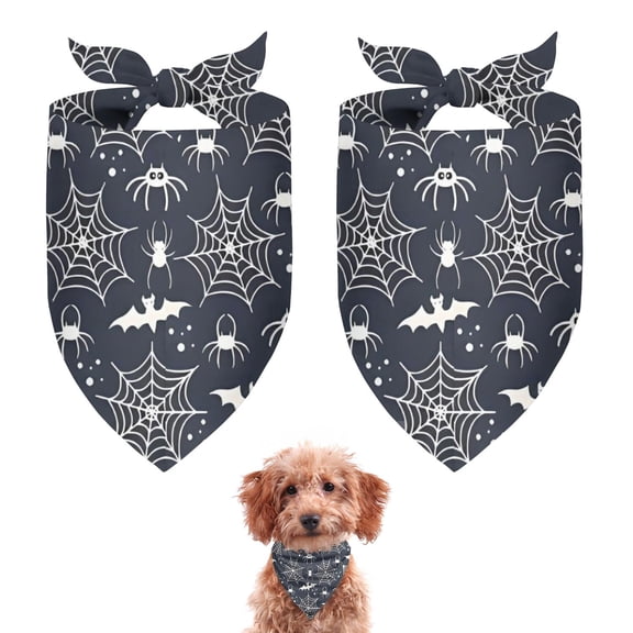 Dog Bandana 2 Pack,Dark Blue Halloween Spider Webs Bats and Spiders Bandanas for Dogs,Cat Bandana,Small/ Large Dog Bandana 2 Size,Dog Bandanas Girl Boy